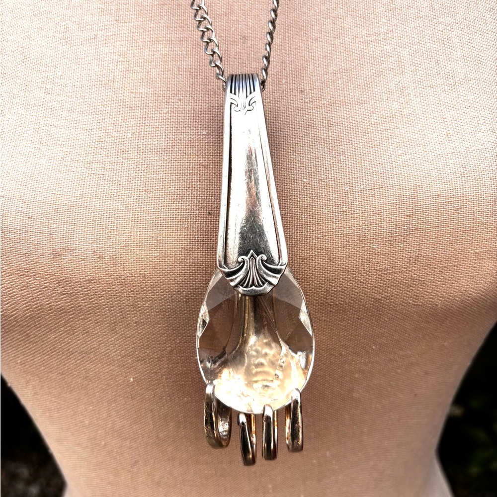 Handcrafted vintage fork and chandelier test Pendant Necklace in Silver